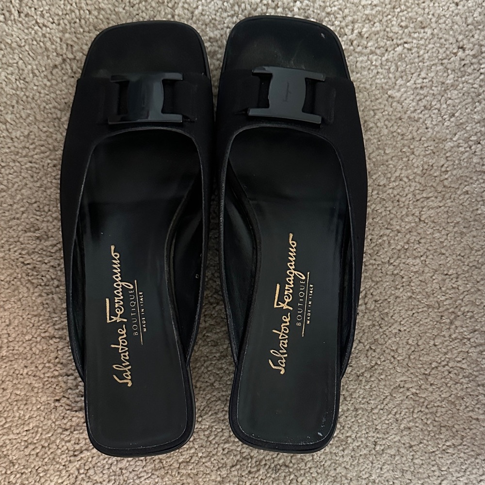 Salvatore Ferragamo Black Slide Mules with Signature Bow